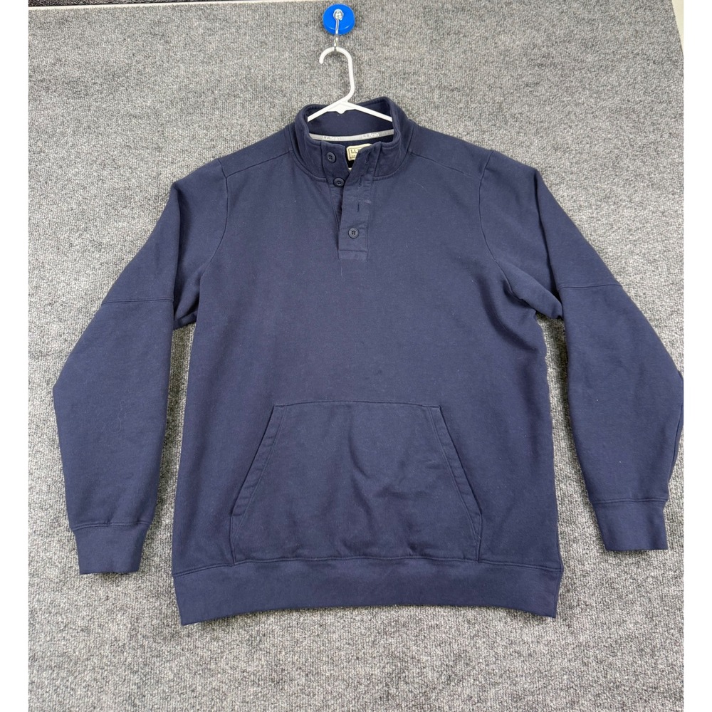 LL Bean Mens Mock Neck Button Pullover Sweatshirt Navy Blue L Tall 516988